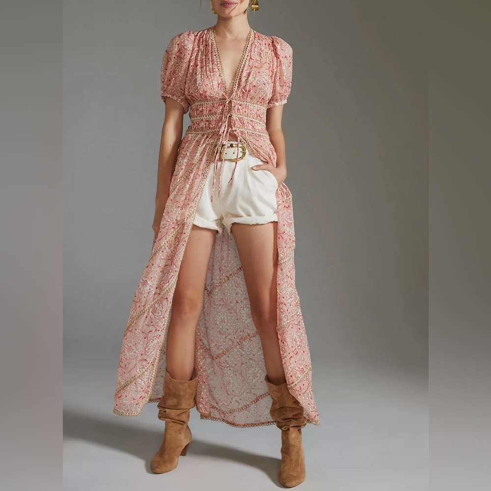 Free People Pink Paisley High-Low Maxi Duster Dress